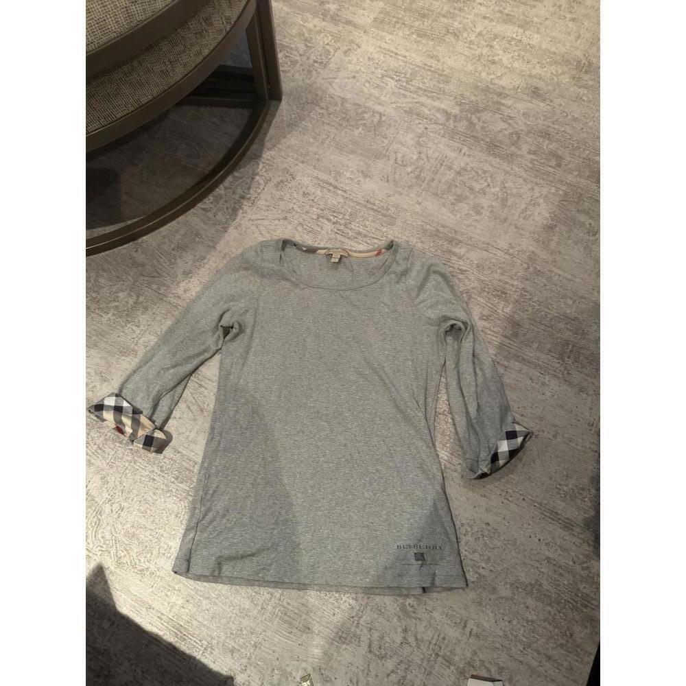 Burberry Women's Gray 3/4 Flip Cuff Sleeve Top with Novacheck sz XL
